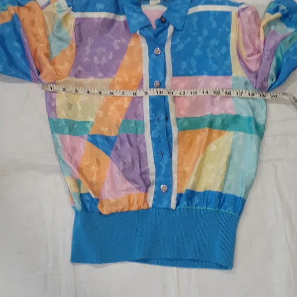 Vintage Y2k Office Siren vibrant color blocking blouse top size 6 - Picture 13 of 15